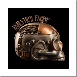 Analytical Engine Steampunk Skull and Geared Brain Posters and Art